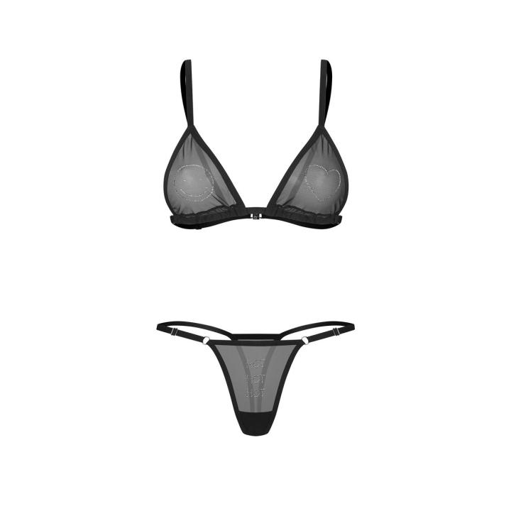 Czarny komplet mesh z recyklingu S/M – regulowany biustonosz i stringi