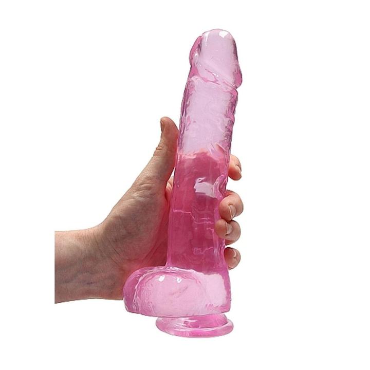 Realistyczne dildo z jądrami i przyssawką 19 cm | Różowe TPE