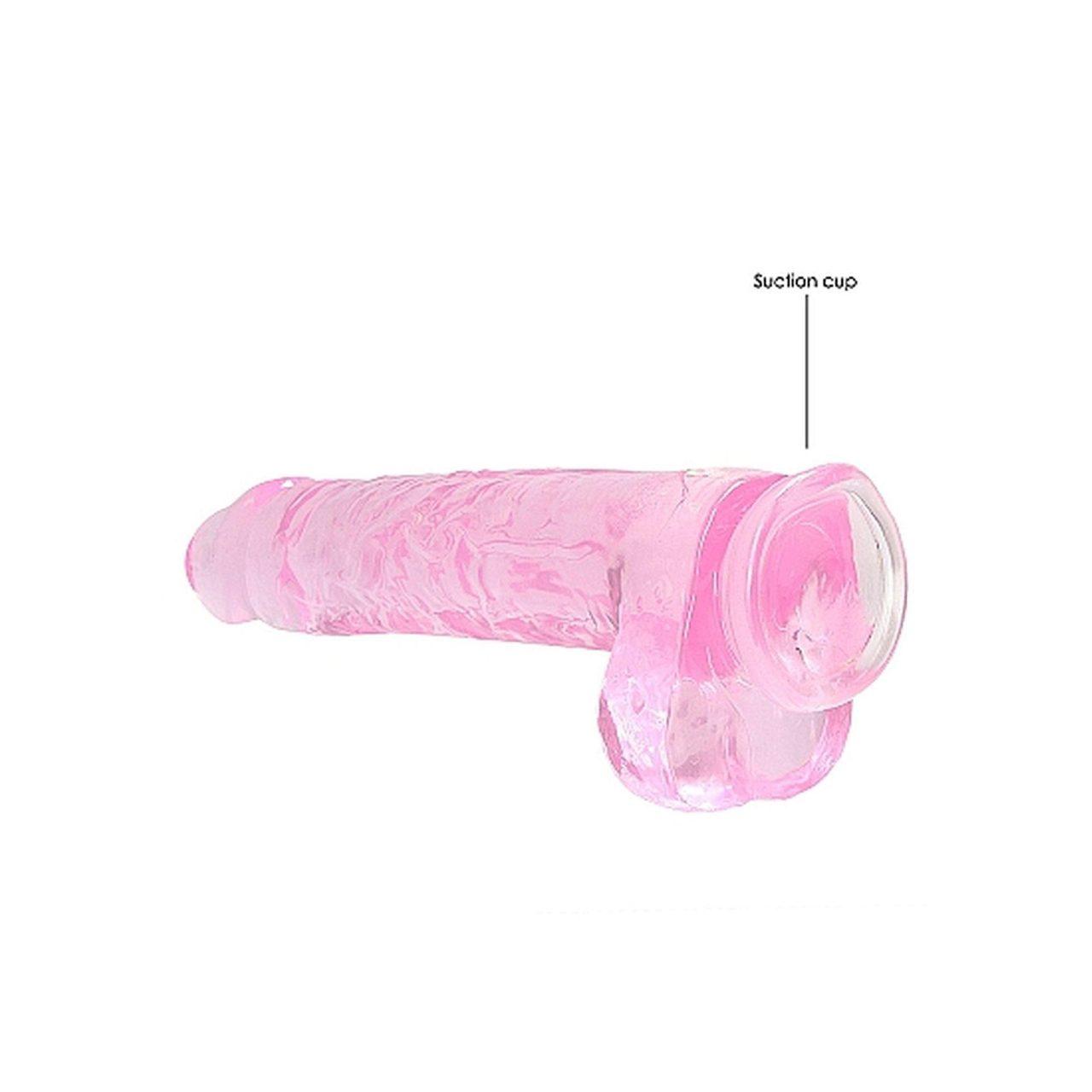 Realistyczne dildo z jądrami i przyssawką 19 cm | Różowe TPE