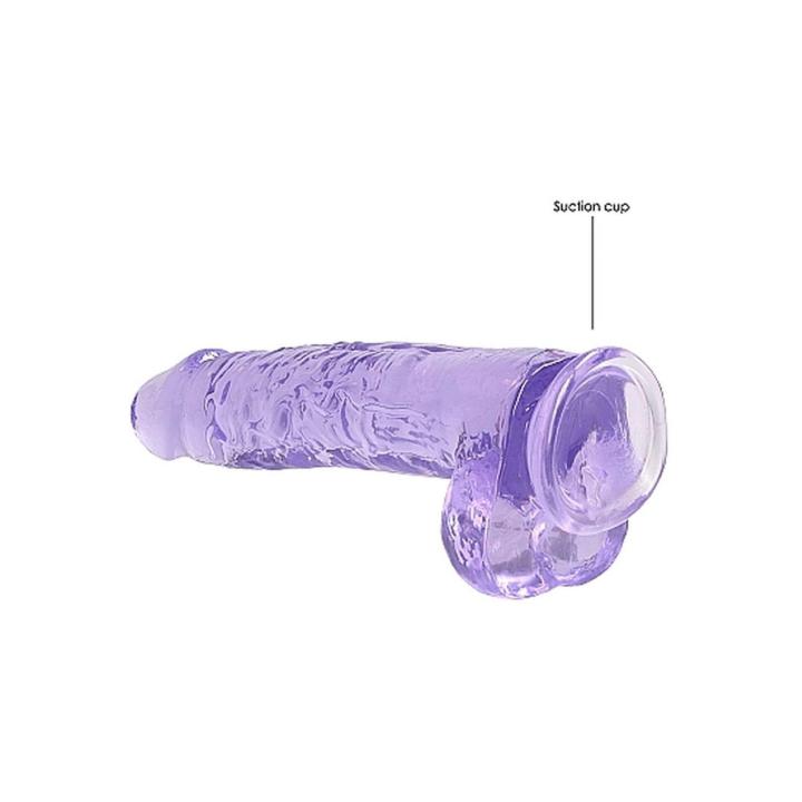Realistyczne dildo z jądrami 19 cm z przyssawką fioletowe