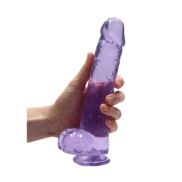 Realistyczne dildo z jądrami 19 cm z przyssawką fioletowe | Loris.pl
