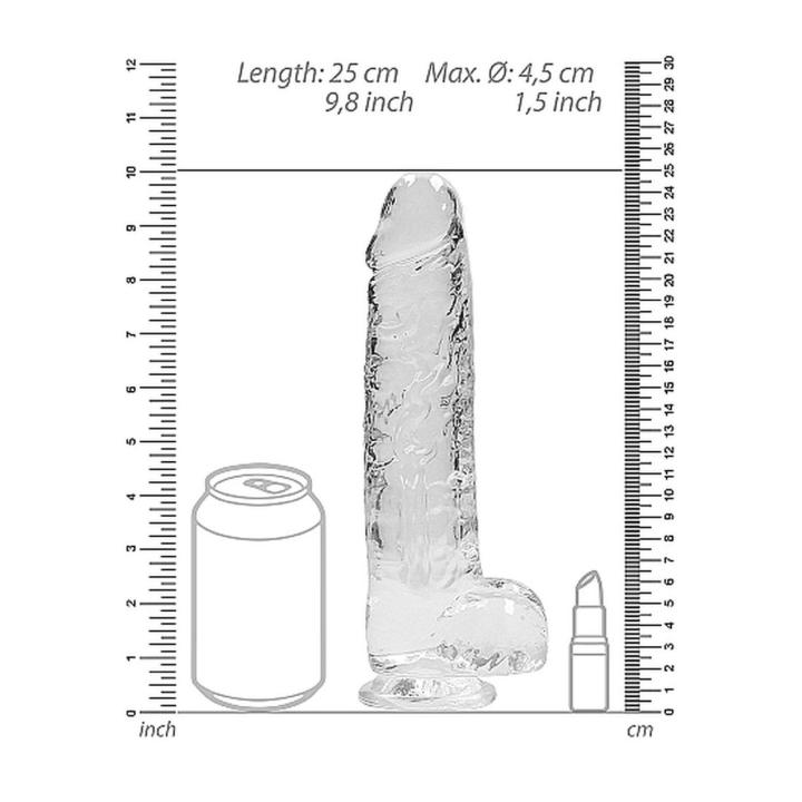 Przezroczyste dildo z jądrami i przyssawką 25 cm