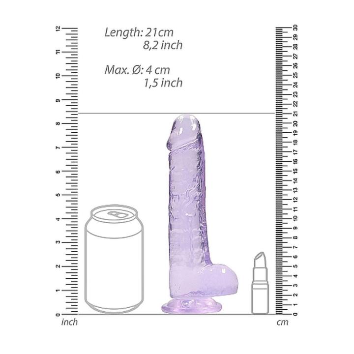 Fioletowe dildo z jądrami i przyssawką 21 cm | Żelowe TPE bez ftalanów