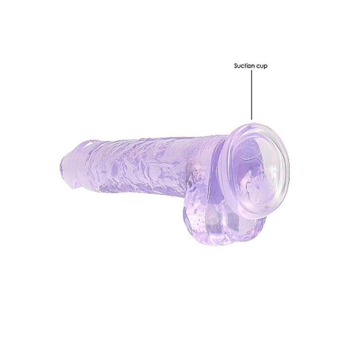 Fioletowe dildo z jądrami i przyssawką 21 cm | Żelowe TPE bez ftalanów