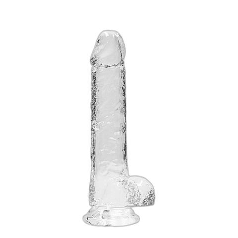 Przezroczyste dildo z jądrami i przyssawką 21 cm – realistyczne