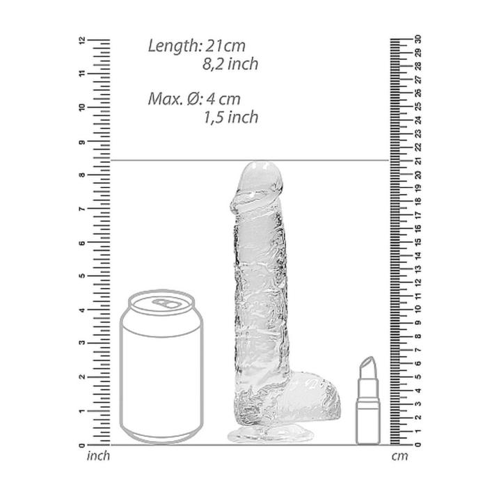 Przezroczyste dildo z jądrami i przyssawką 21 cm – realistyczne