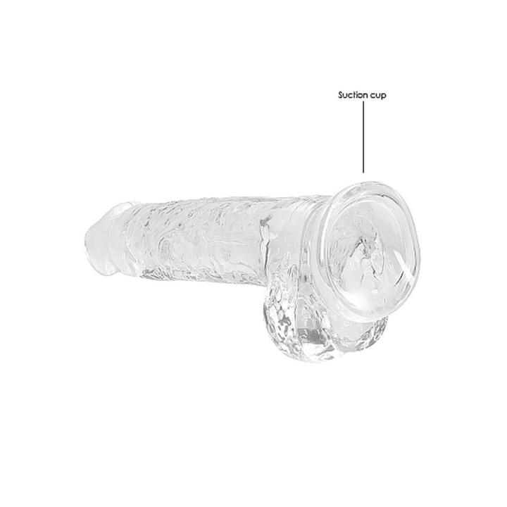 Przezroczyste dildo z jądrami i przyssawką 21 cm – realistyczne