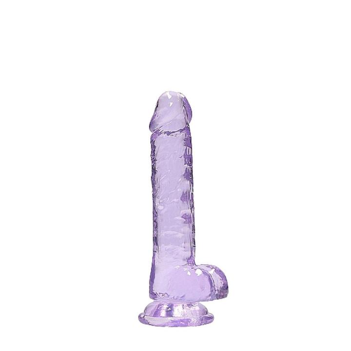 Fioletowe dildo realistyczne z jądrami i przyssawką 19 cm | Loris.pl