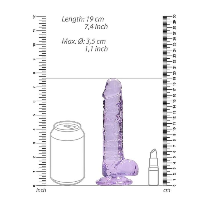 Fioletowe dildo realistyczne z jądrami i przyssawką 19 cm