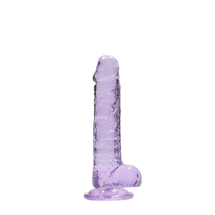 Fioletowe dildo realistyczne z jądrami i przyssawką 19 cm