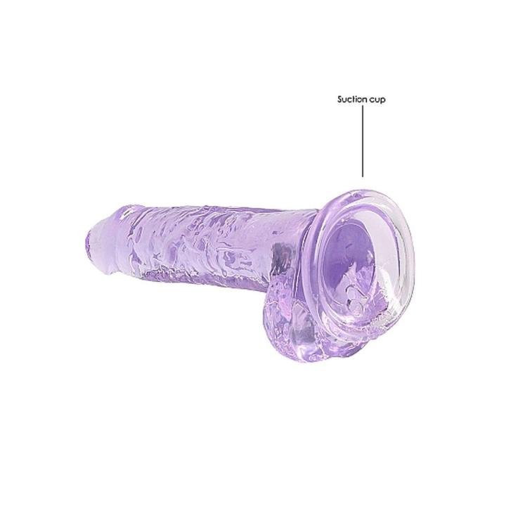 Fioletowe dildo realistyczne z jądrami i przyssawką 19 cm