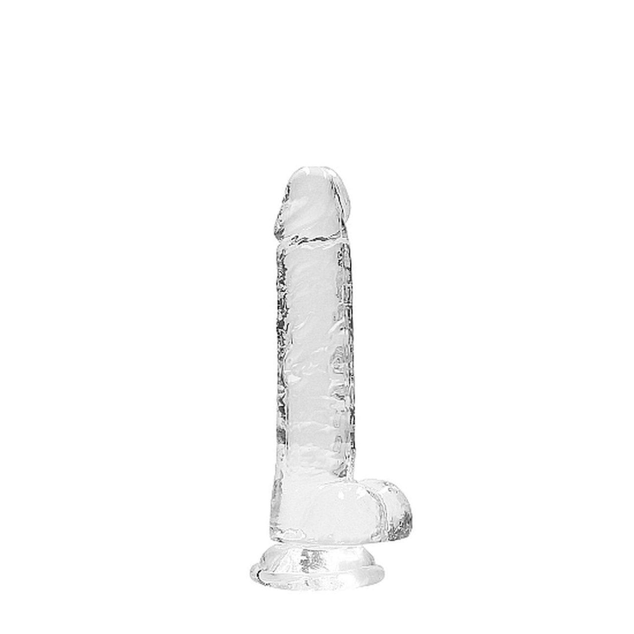 Przezroczyste dildo z jądrami 19 cm z przyssawką | Żelowe dildo TPE