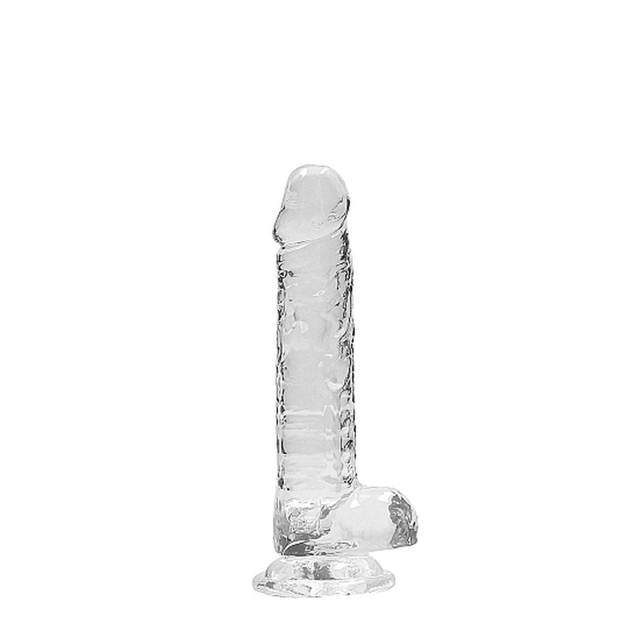 Przezroczyste dildo z jądrami 19 cm z przyssawką | Żelowe dildo TPE
