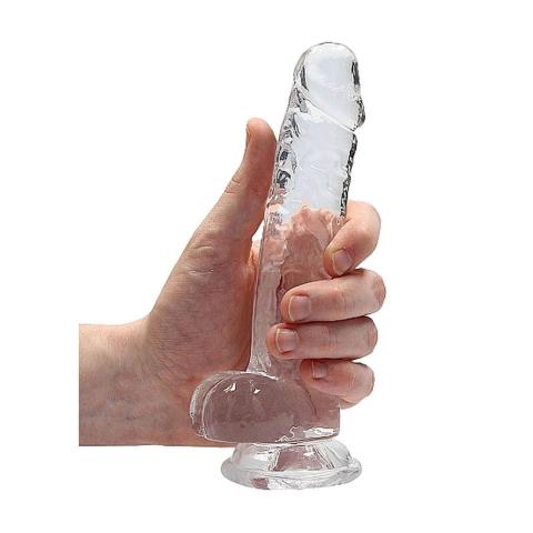 Przezroczyste dildo z jądrami 19 cm z przyssawką | Żelowe dildo TPE