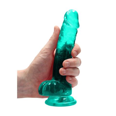 Realistyczne dildo z jądrami i przyssawką 19 cm turkusowe