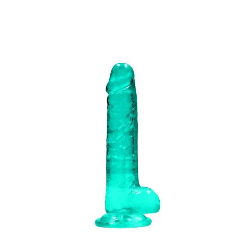 Realistyczne dildo z jądrami i przyssawką 19 cm turkusowe
