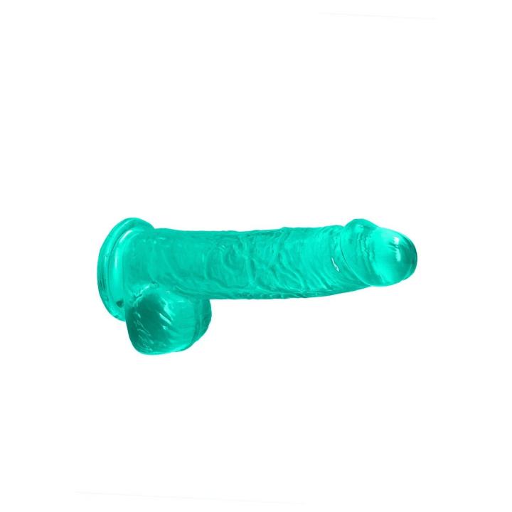 Turkusowe dildo z jądrami i przyssawką 12,5 cm | Gładkie TPE