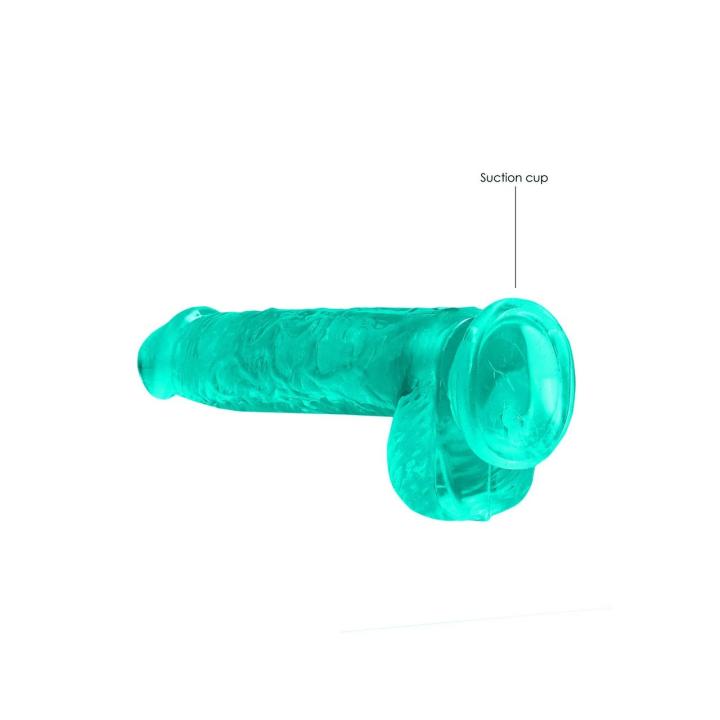 Turkusowe dildo z jądrami i przyssawką 12,5 cm | Gładkie TPE