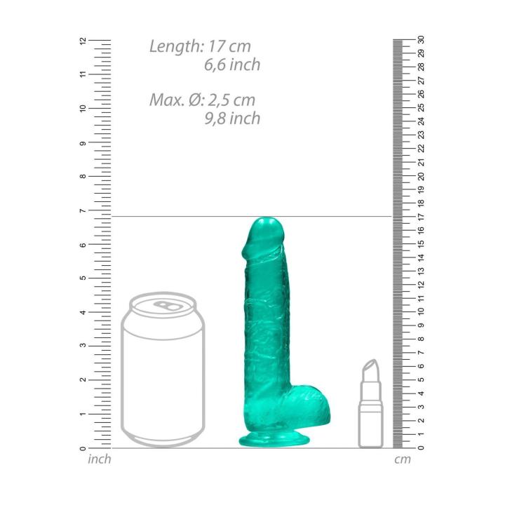 Turkusowe dildo z jądrami i przyssawką 12,5 cm | Gładkie TPE