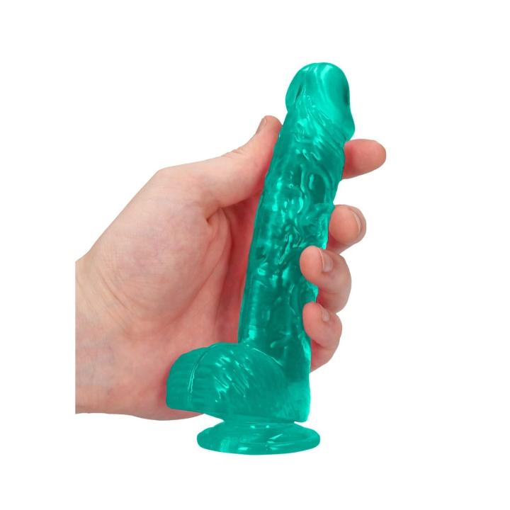Turkusowe dildo z jądrami i przyssawką 12,5 cm | Gładkie TPE