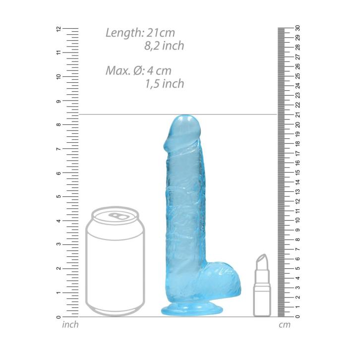 Przezroczyste dildo żelowe z jądrami i przyssawką 21 cm