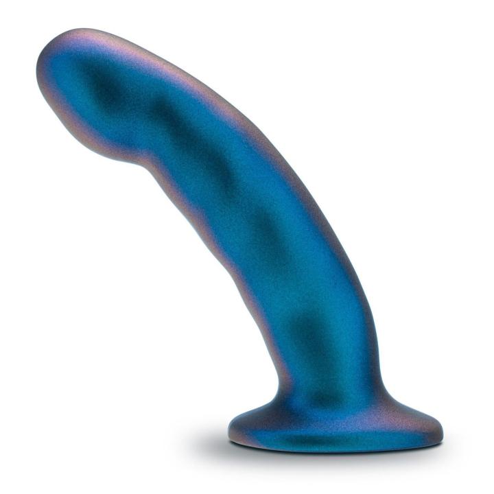 Niebieskie dildo strap-on 14,6 cm - krzywizna na punkt G i wypustki