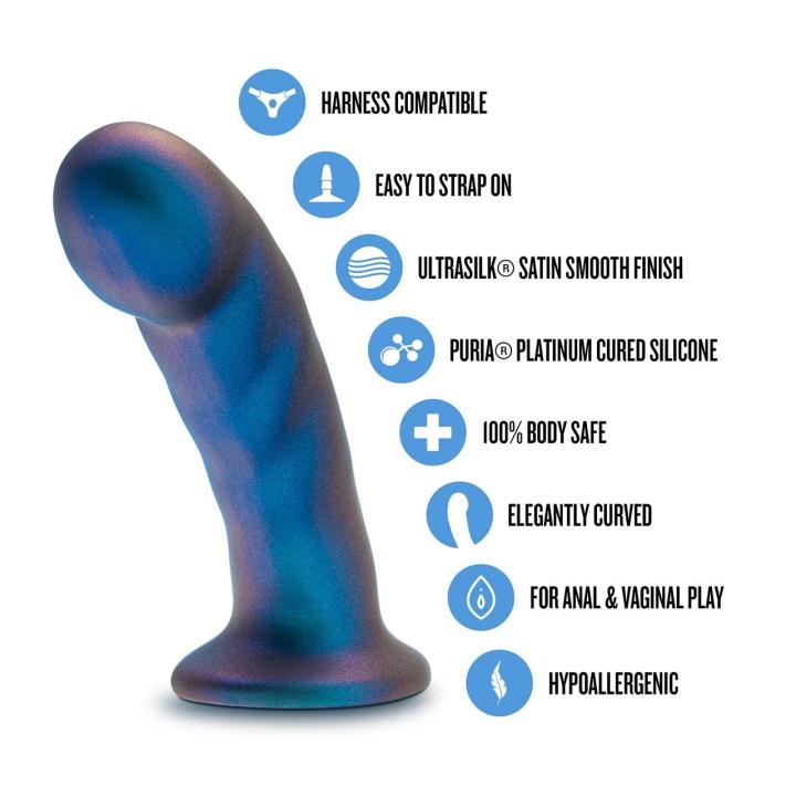 Niebieskie dildo strap-on 14,6 cm - krzywizna na punkt G i wypustki | Loris.pl