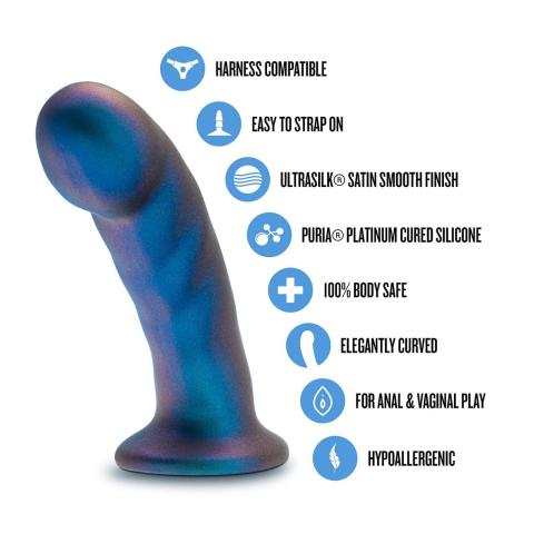 Niebieskie dildo strap-on 14,6 cm - krzywizna na punkt G i wypustki