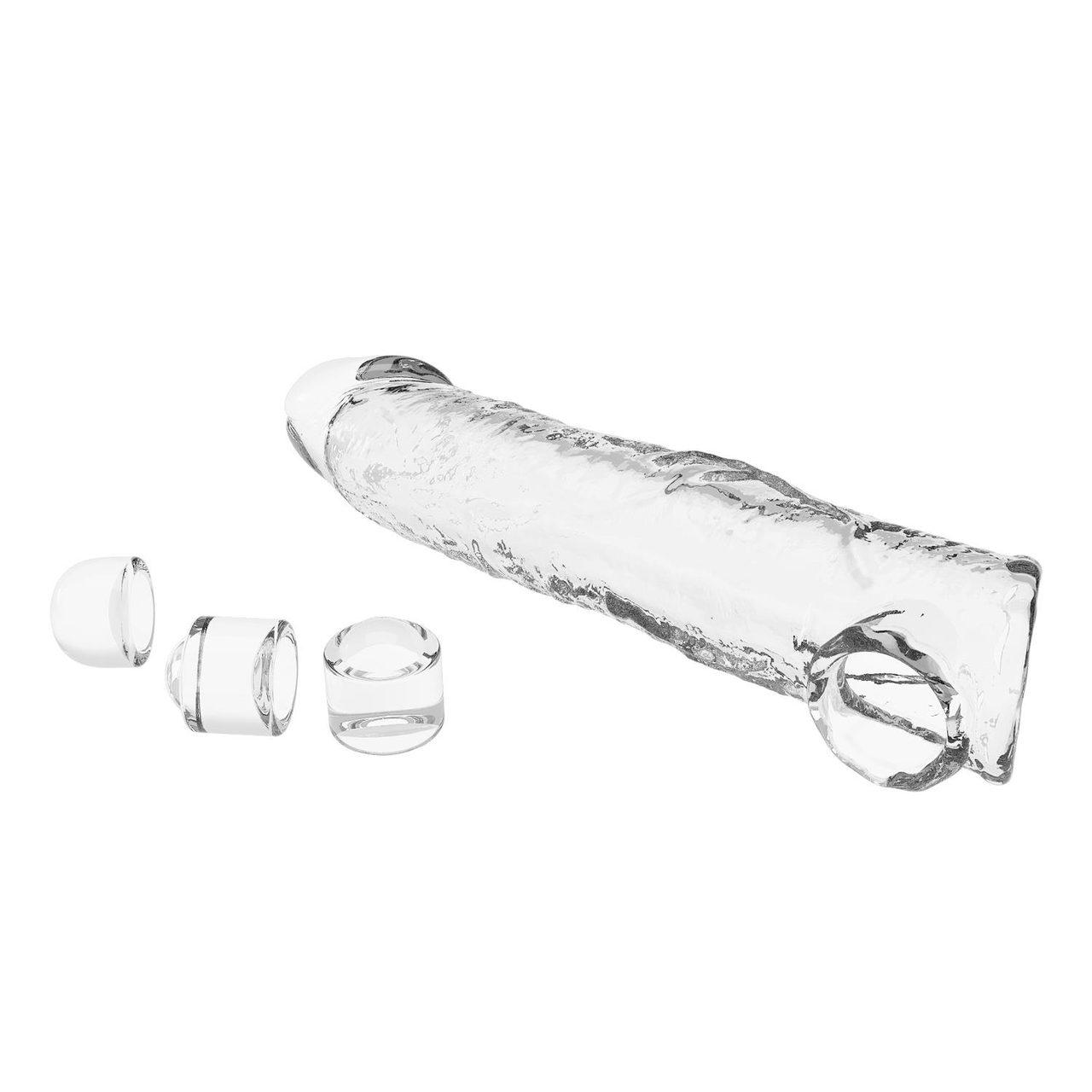 Przezroczysta nakładka przedłużająca na penisa 26 cm z 3 wkładkami | Loris.pl