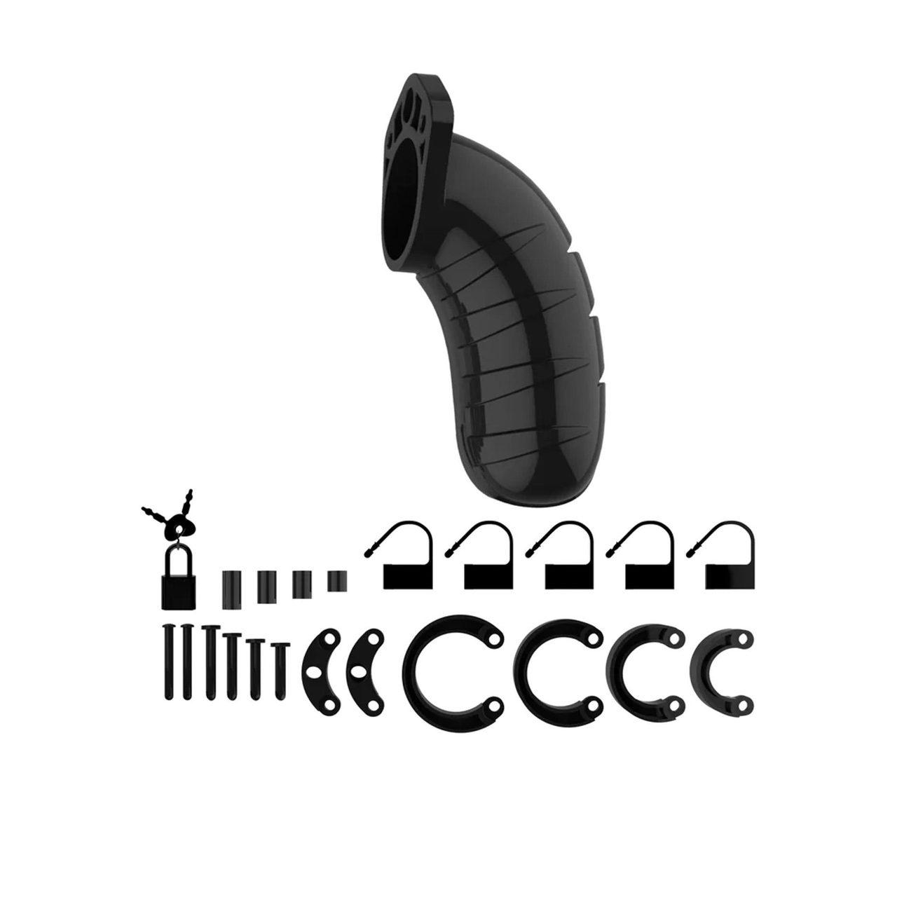 Czarna klatka czystości 11,5 cm – regulowane pierścienie, kłódka | Loris.pl