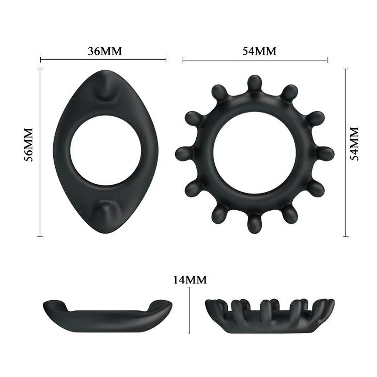 Silikonowe pierścienie na penisa bez wibracji – czarne, zestaw 2 wzory | Loris.pl