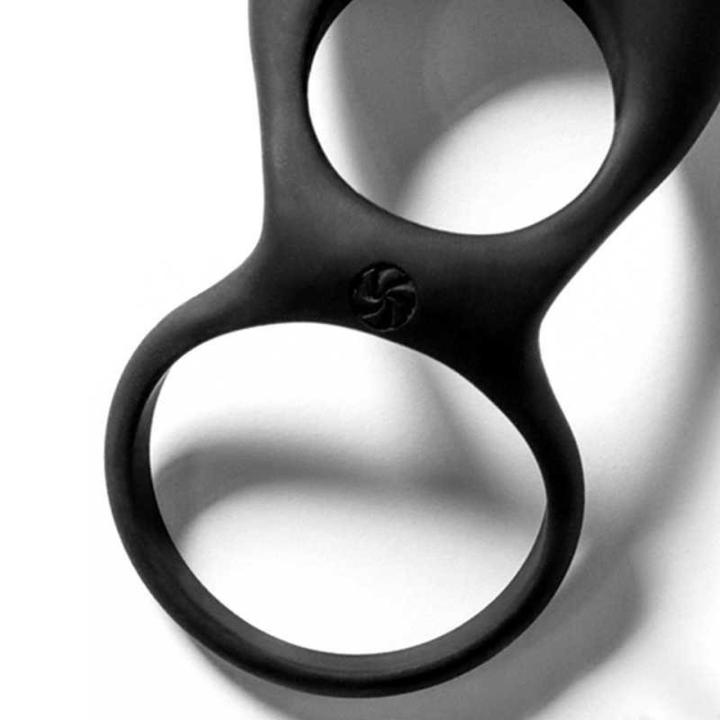 Podwójny pierścień erekcyjny z wibracją czarny silikon | Loris.pl