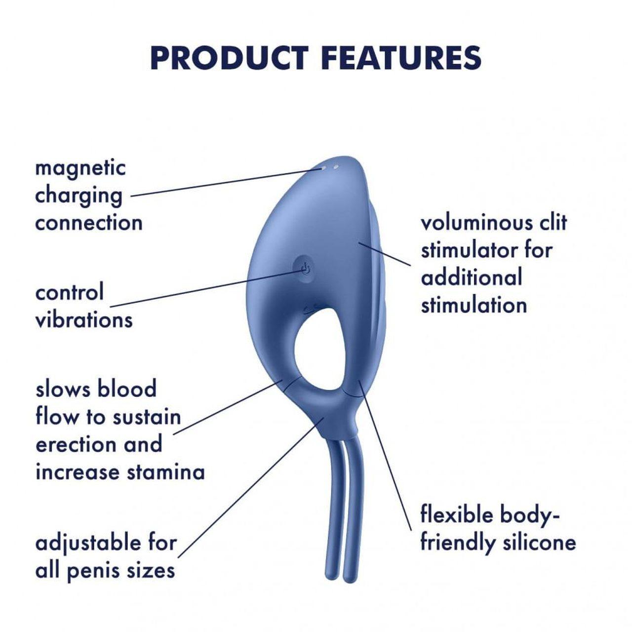 Regulowany pierścień erekcyjny z wibracją i stymulatorem łechtaczki IPX7