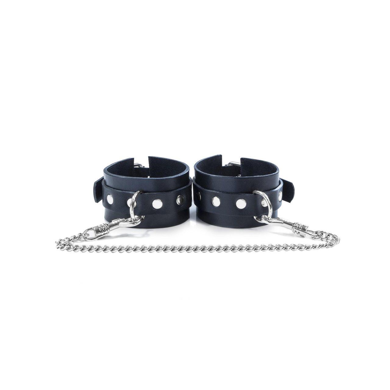 Skórzane kajdanki męskie 21–25 cm z łańcuszkiem 25 cm | Loris.pl