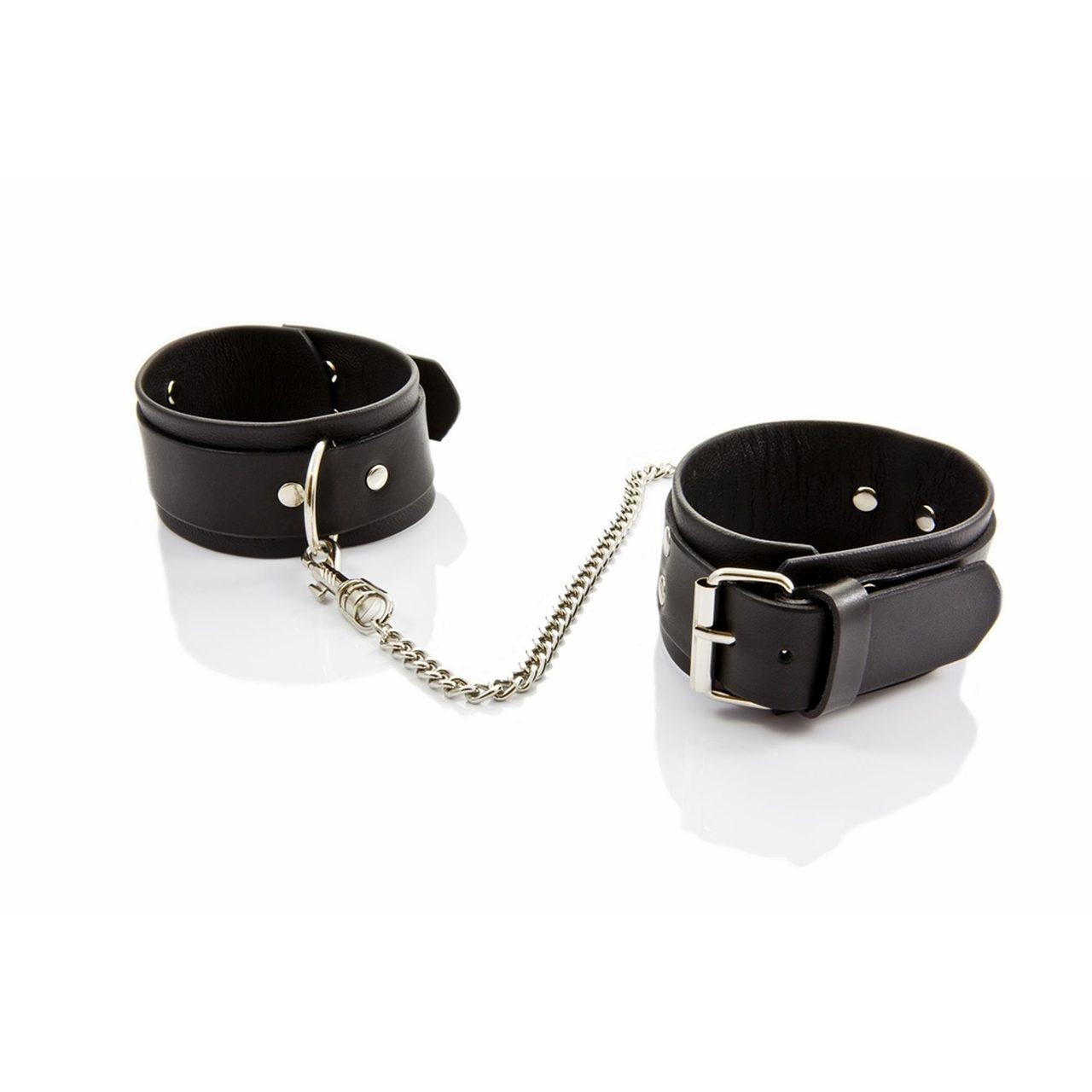 Skórzane kajdanki na nogi z łańcuszkiem 25 cm | BDSM | Loris.pl