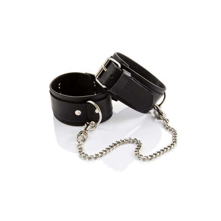 Skórzane kajdanki na nogi z łańcuszkiem 25 cm | BDSM | Loris.pl