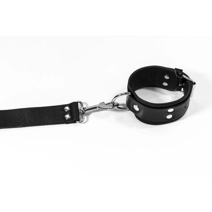 Czarny krzyżak skórzany BDSM z regulowanymi kajdankami | Loris.pl