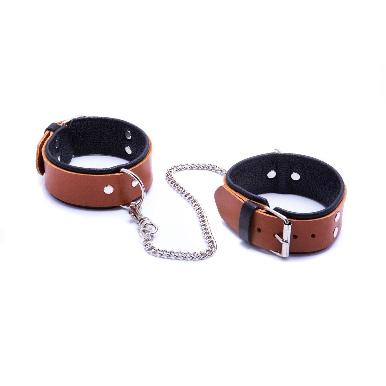 Skórzane kajdanki na nogi męskie koniakowe – regulowane | Loris.pl