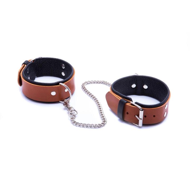 Skórzane kajdanki na nogi męskie koniakowe – regulowane | Loris.pl