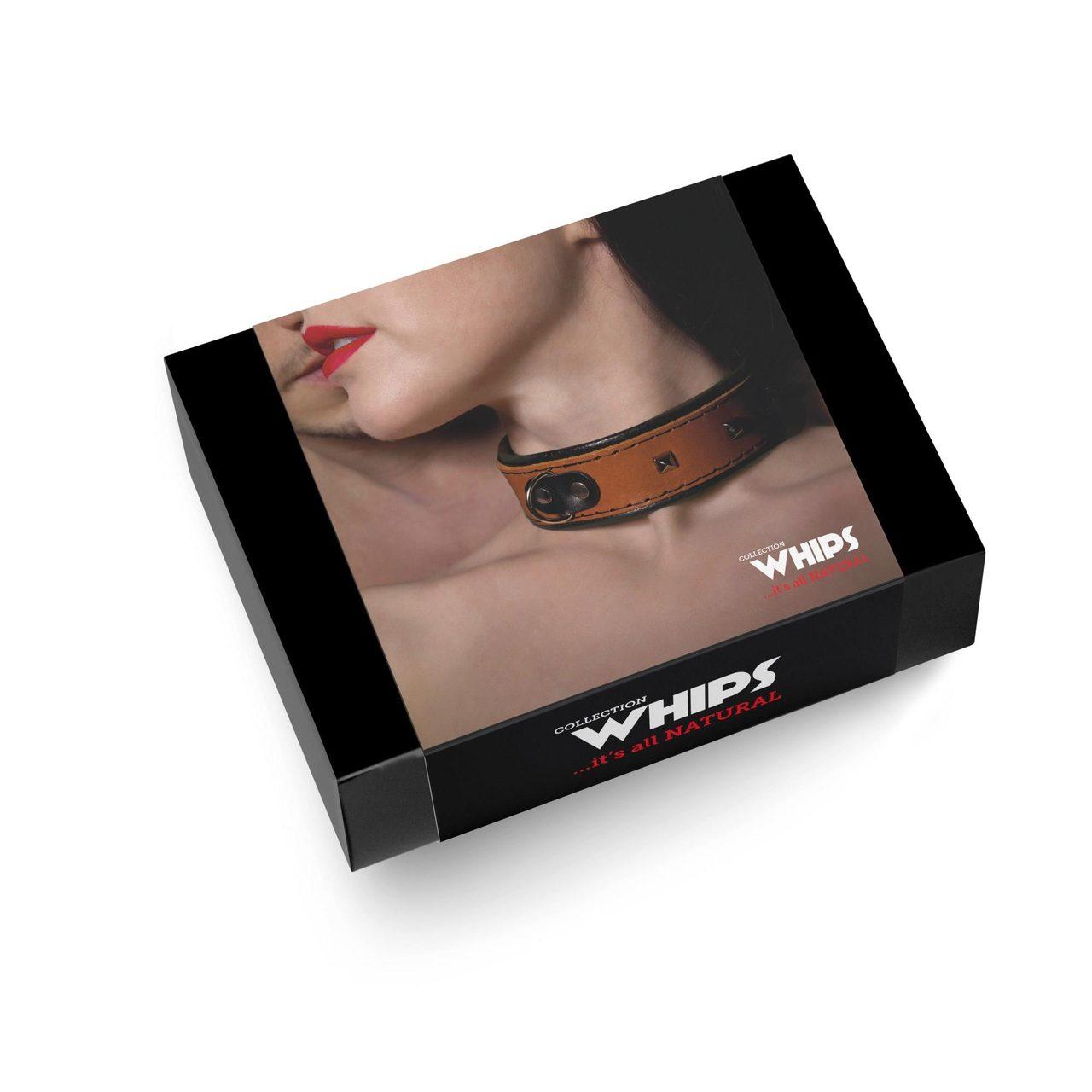 Skórzana obroża BDSM koniakowa z ćwiekami i smyczą 90 cm | Loris.pl