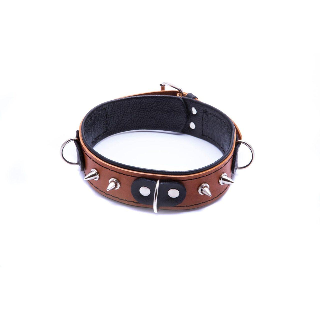 Skórzana obroża BDSM ze smyczą 120 cm koniakowa | Loris.pl