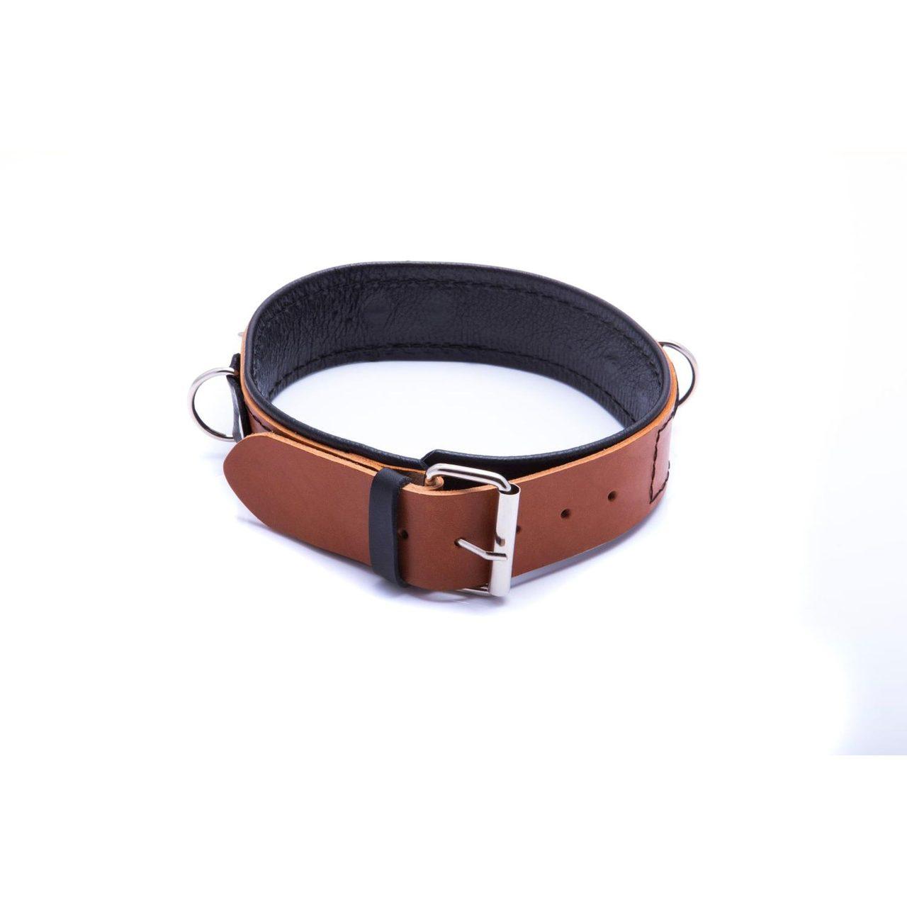 Skórzana obroża BDSM ze smyczą 120 cm koniakowa | Loris.pl