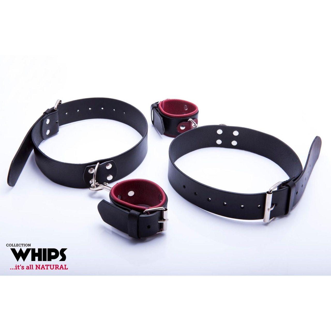 Skórzane kajdanki na uda i nadgarstki BDSM – uprząż krępująca | Loris.pl