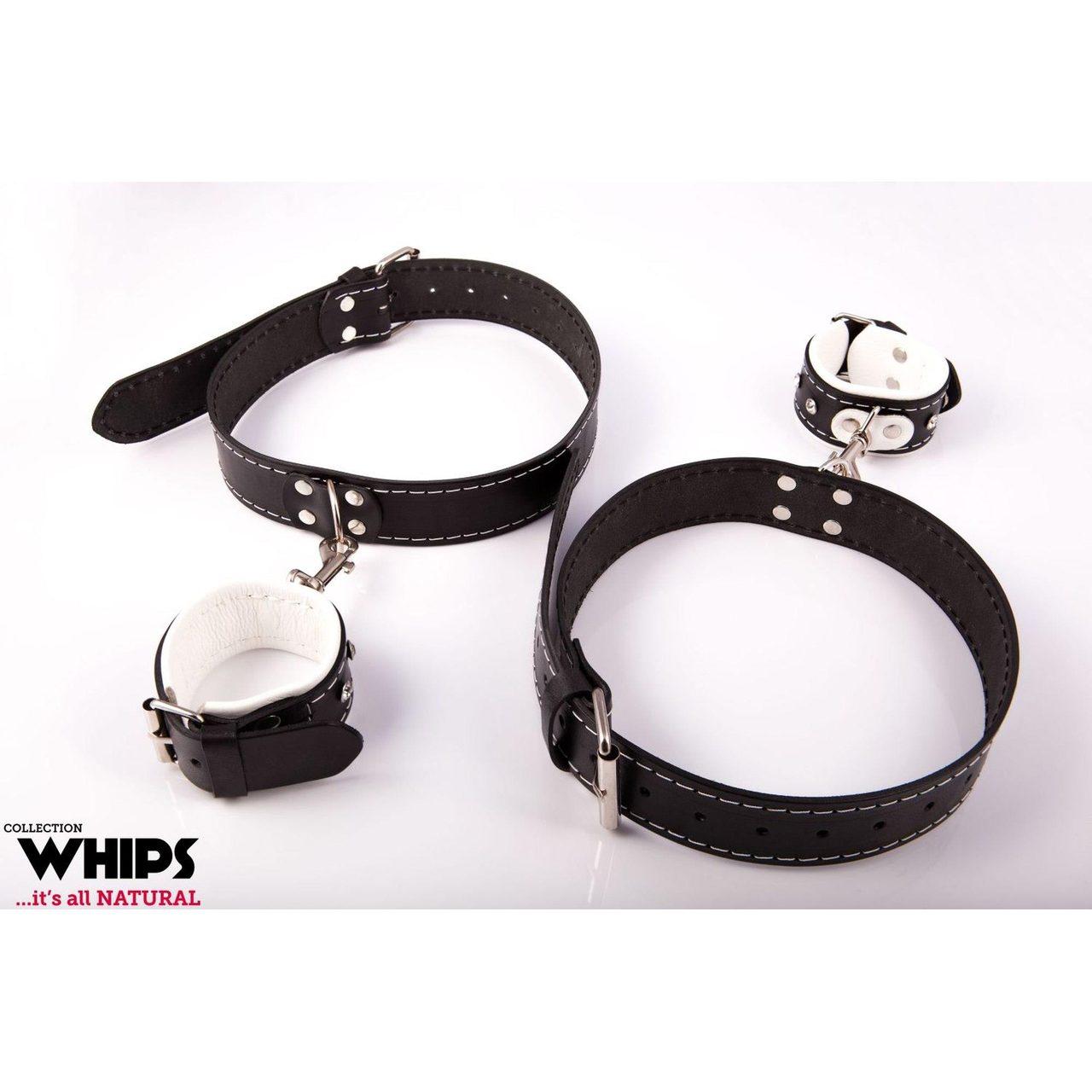 Białe kajdanki na uda i nadgarstki ze skóry naturalnej | Loris.pl