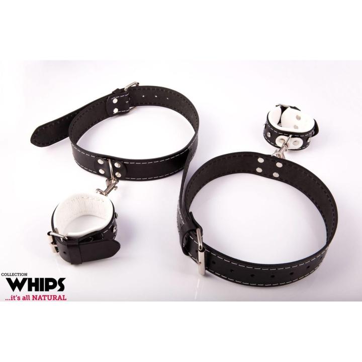 Białe kajdanki na uda i nadgarstki ze skóry naturalnej | Loris.pl