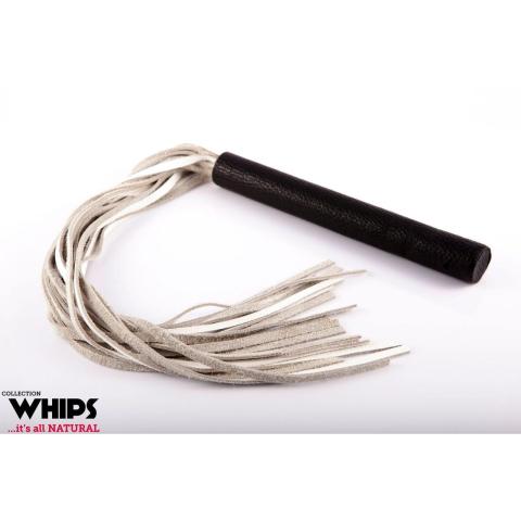 Duży biały pejcz skórzany 80 cm do BDSM