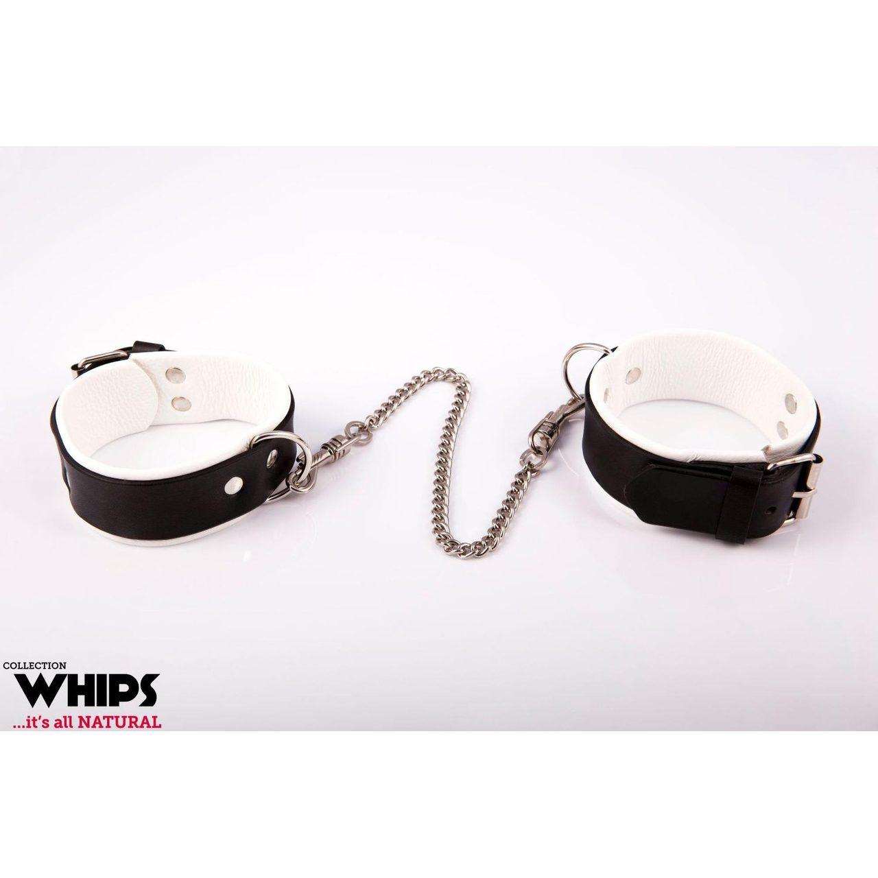 Skórzane kajdanki na nogi biało-czarne regulowane | Loris.pl