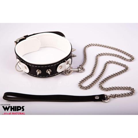 Skórzana obroża BDSM ze smyczą biała 42–50 cm