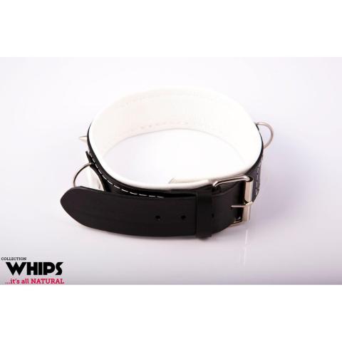 Skórzana obroża BDSM ze smyczą biała 42–50 cm