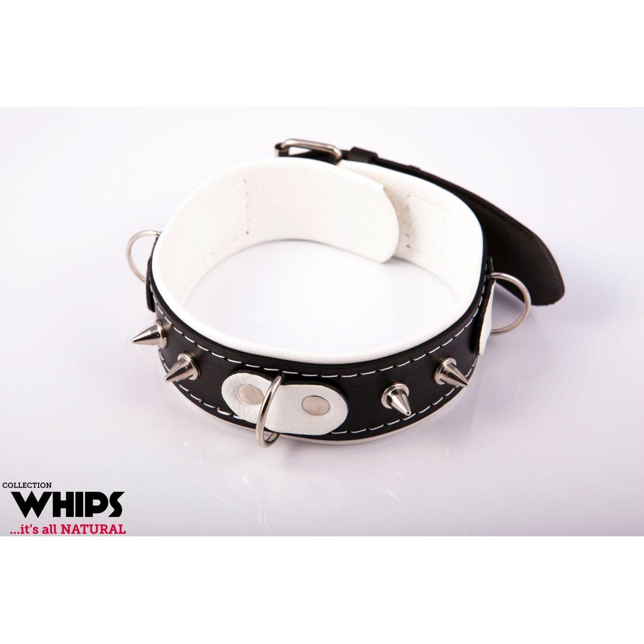 Skórzana obroża BDSM ze smyczą biała 42–50 cm | Loris.pl